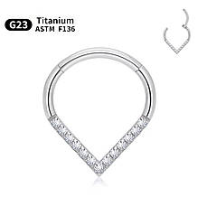 Кільце-клікер з титану G23 з фіанітами сріблясте 1,2 мм (діаметр 8 мм / 10 мм)