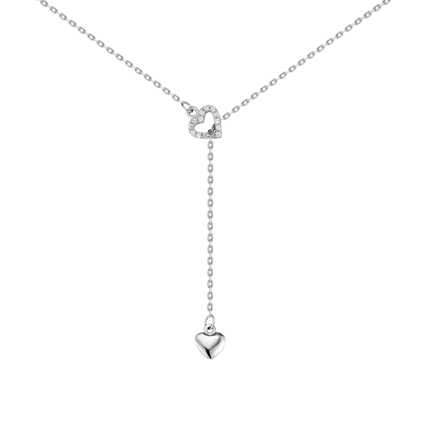 Срібне кольє з сердечками протяжка на тонкому ланцюжку з білими фіанітами, фото 1
