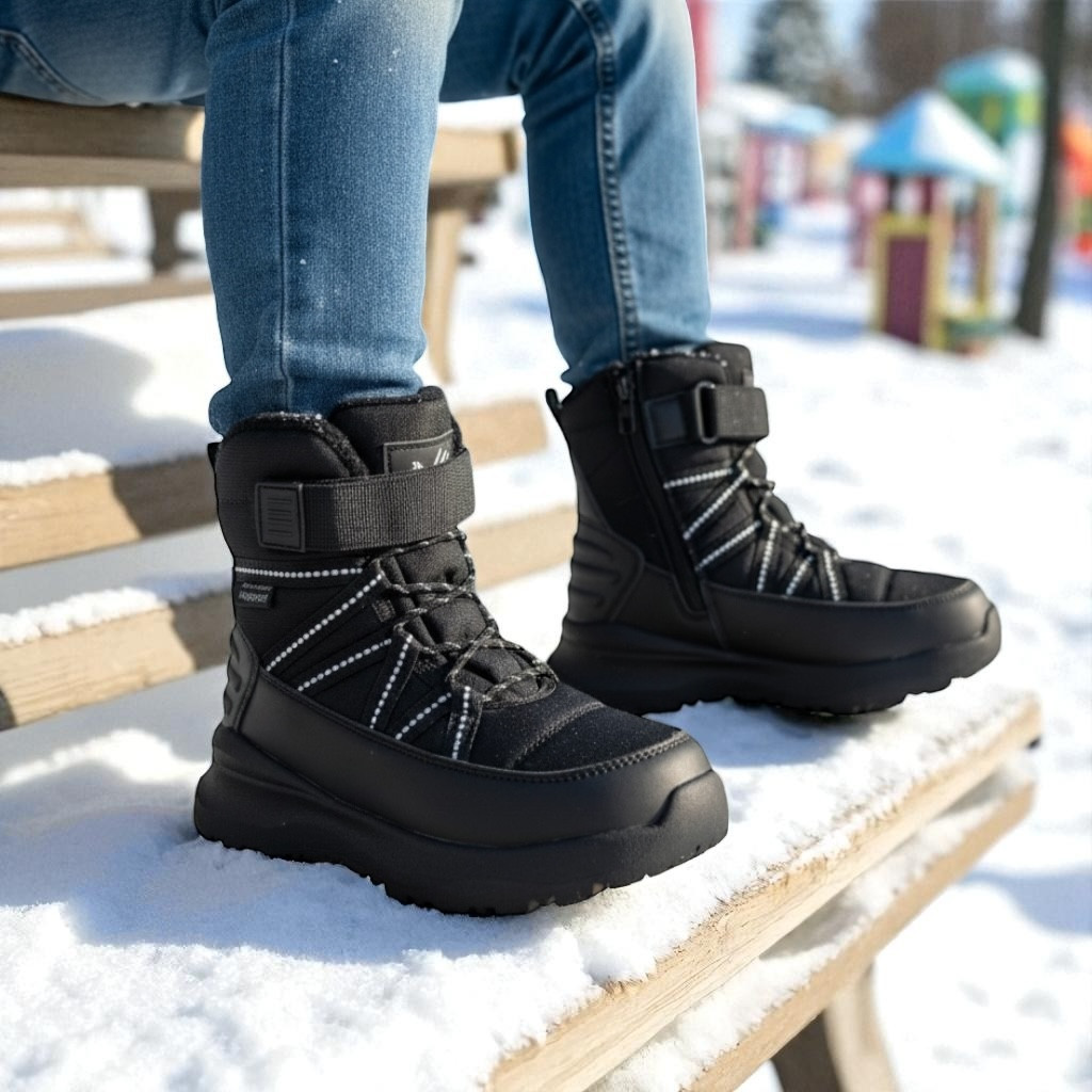 Зимняя детская обувь, дутики, сапоги, термоботинки на овчине на мальчиков на липучке в размерах 36, фото 1