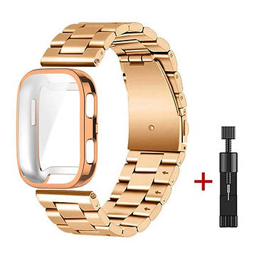 Комплект для годинника Amazfit Bip 6 рожеве золото (чохол + ремінець Rolex design 22 мм)