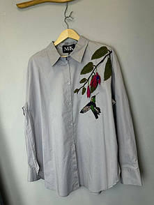 Жіноча сорочка з вишивкою 3D квітів та пташкою MKLN1001 NITA