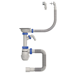 Сифон для кухні Mixxus SK-07-B 3 1/2"x40 з нерж.сіткою, відводом для пральної машини, гнучким кругом.