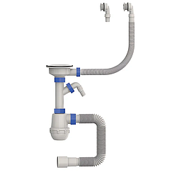 Сифон для кухні Mixxus SK-06-WH 3 1/2"x40 з пластиковою сіткою, відводом для пральної машини, гнучкий