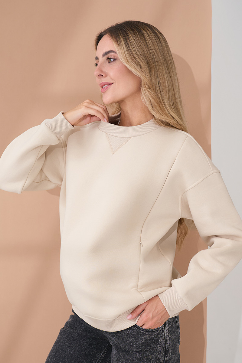 Бежевий світшот для вагітних та годуючих трикотажний з начісом, фото 1