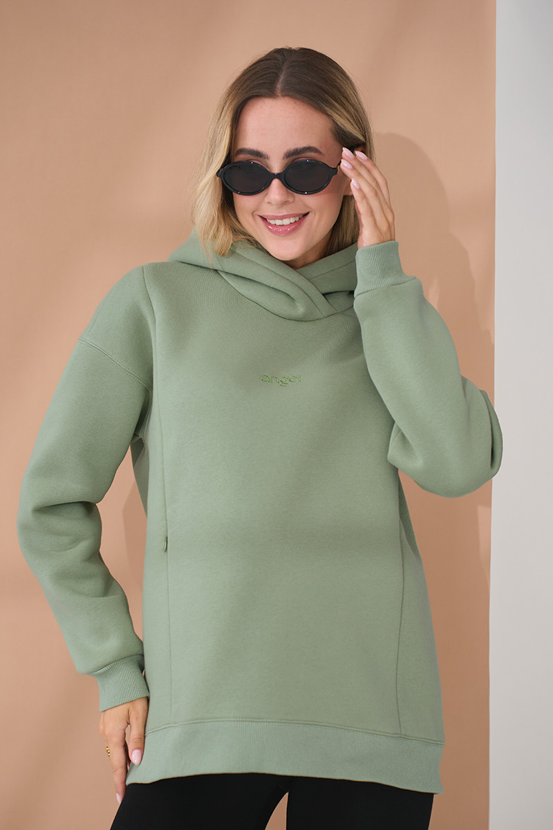 Тепле худі для вагітних і годуючих оливкове тринитка з начісом, фото 1