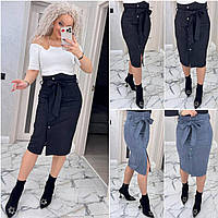 Женские юбки - 1413-ши - Трендовая стильная женская замшевая юбка-миди с поясом