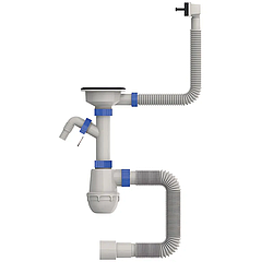 Сифон для кухні Mixxus SK-05-BL 3 1/2"x40 з пластиковою сіткою, відводом для пральної машини, гнучкий