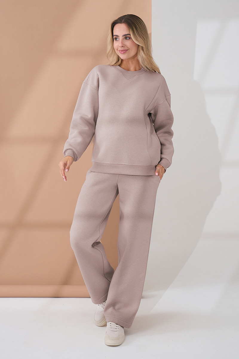 Теплий костюм для вагітних та годуючих трикотажний з начісом пудровий S, фото 1