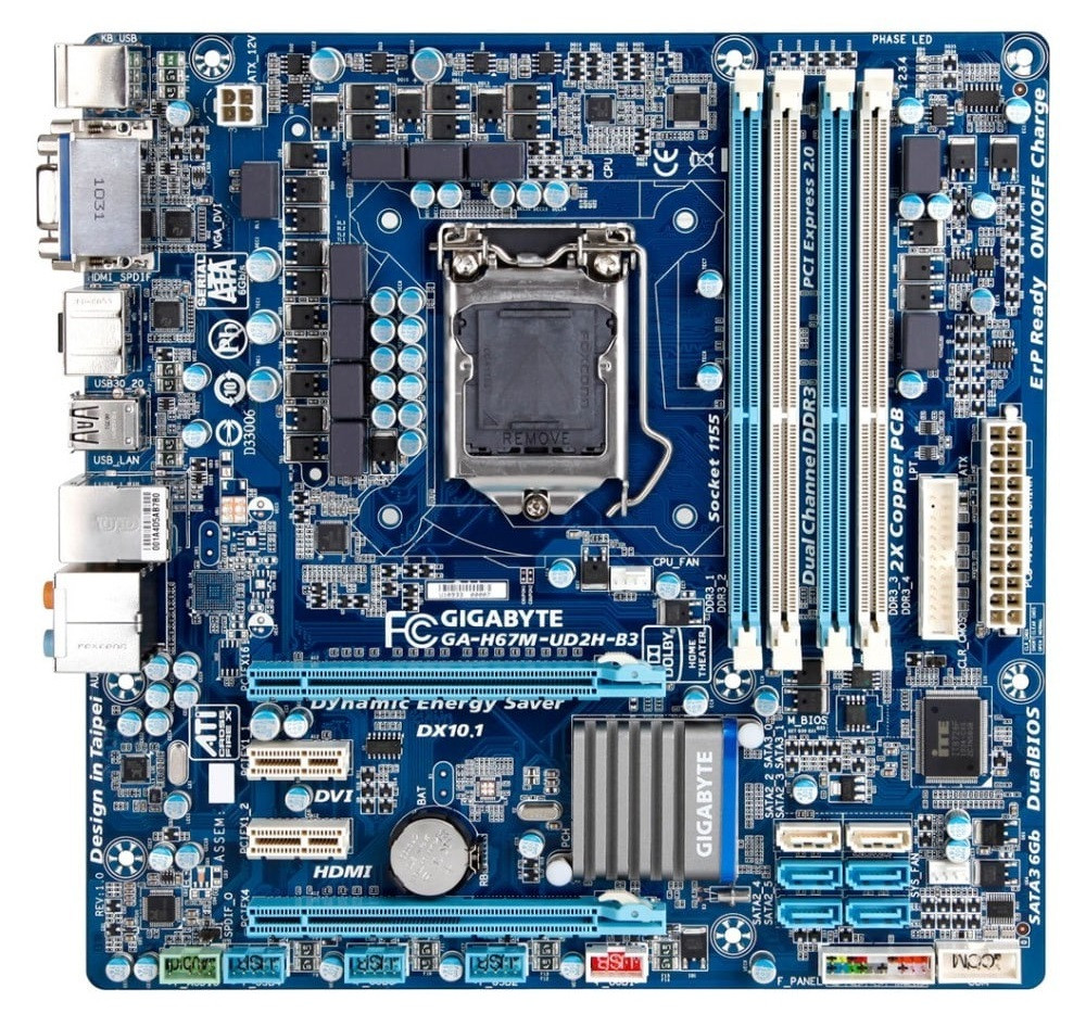 НАДІЙНА ПЛАТА LGA 1155 GIGABYTE GA-H67M-UD2H-B3 з HDMI, Підтримує SATA3 + Core- i7,i5,i33 ПОКОЛЕННЯ, фото 1