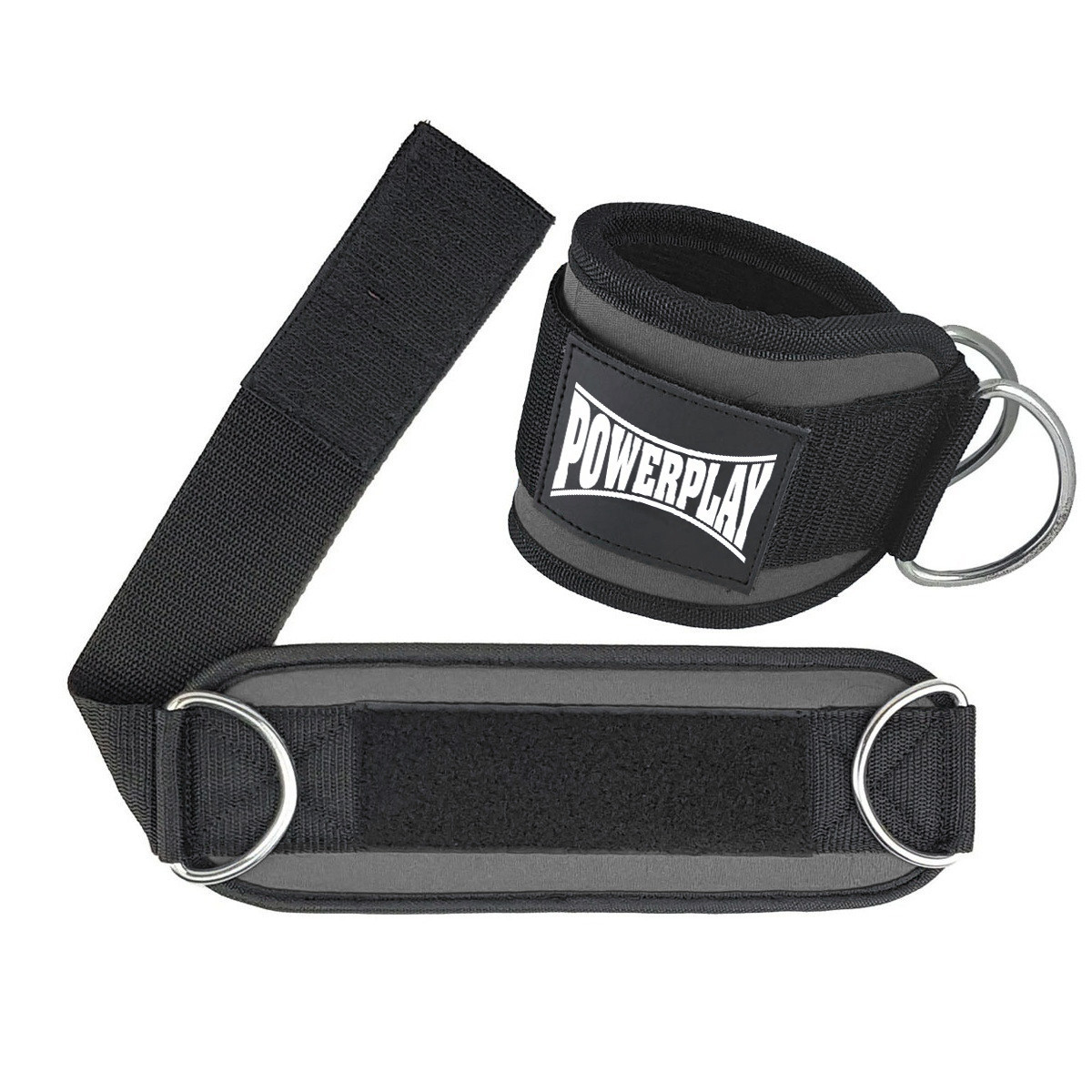 Манжети на щиколотку PowerPlay PP-3085, Сірі (пара) – для тяги та тренувань ніг, фото 1