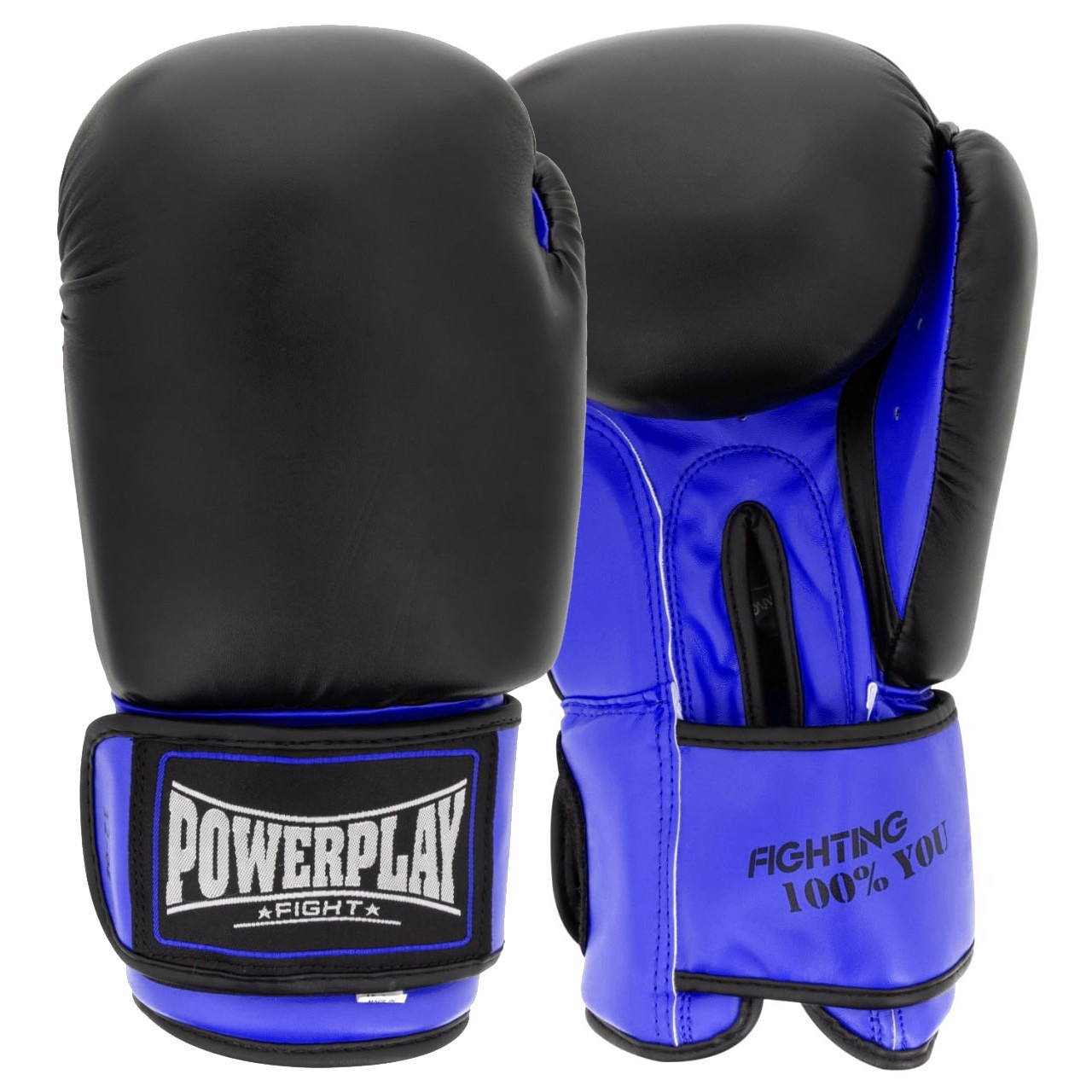 Боксерські рукавиці PowerPlay 3004 Чорні/Сині, 14 унцій (397г.) для спортсменів 80-90 кг., фото 1