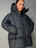 Куртка жіноча Lady Yep 10036 парка пуфер оверсайз з капюшоном чорна, чорний, 42