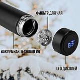 Термос з інтелектуальним дисплеєм температури UNIQUE, Розумний термос з датчиком температури 500 мл LM-12, фото 8