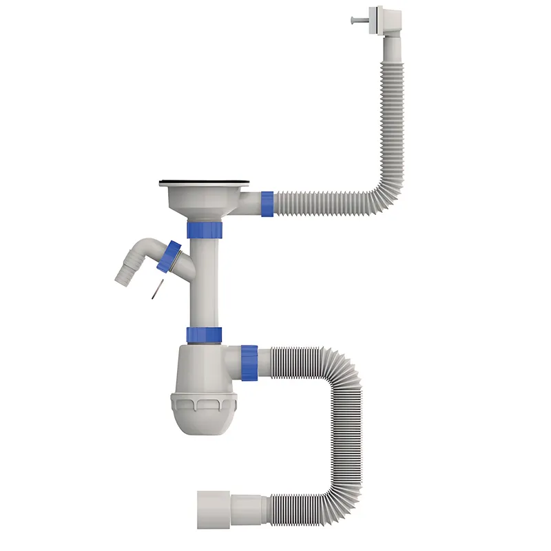 Сифон для кухні Mixxus SK-05-WH 3 1/2"x40 з пластиковою сіткою, відводом для пральної машини, гнучкий, фото 1