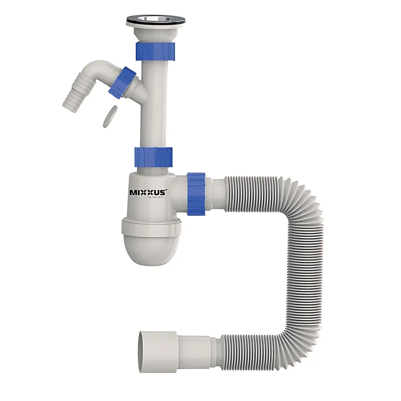 Сифон для умивальника Mixxus SU-02-B 1 1/2"x40 з литим випуском і відведенням для пральної машини (MI, фото 1