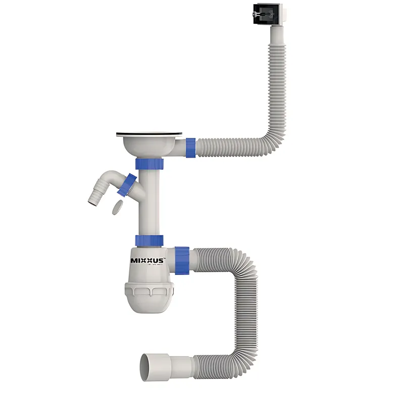 Сифон для кухні Mixxus SK-02-B 3 1/2"x40 з нерж.сіткою, відводом для пральної машини, гнучким прямо, фото 1