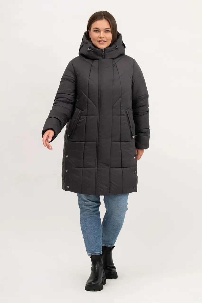 Модна довга зимова жіноча стьобана куртка, жіночий пуховик великі розміри, фото 1
