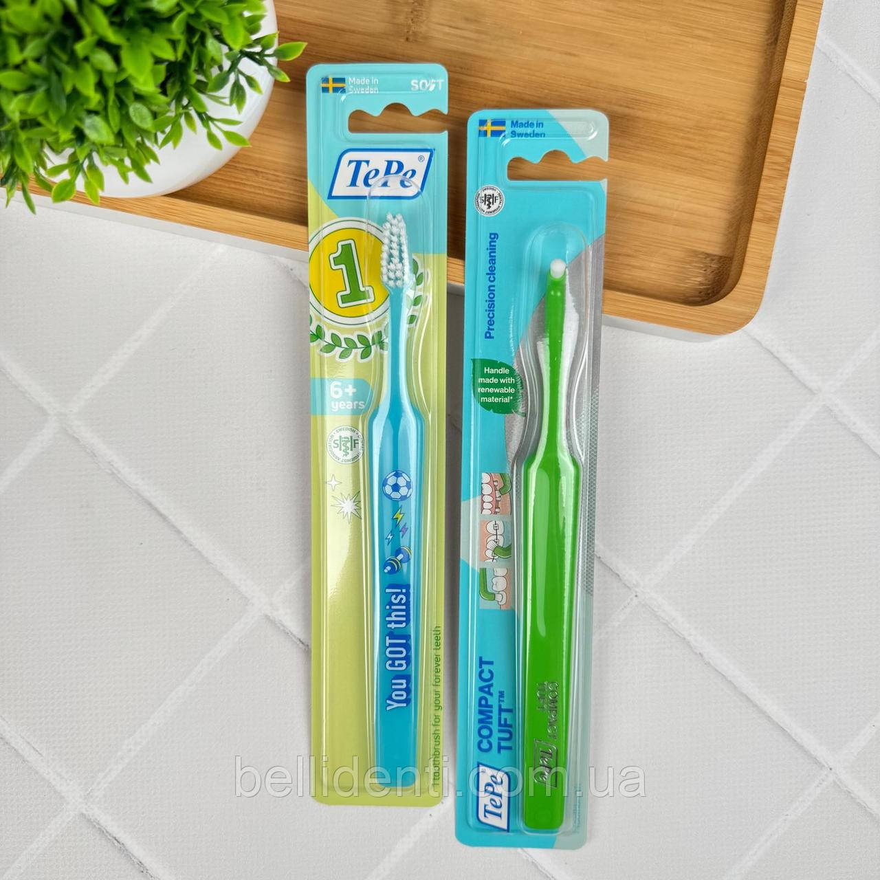 Зубні щітки TePe Kids Soft Tuft від 6 років (зубна щітка блакитна+монопучкова щітка)