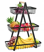 Кошик для фруктів Лофт 3 яруси — металева фруктовниця-органайзер для кухні та столу