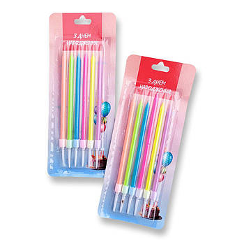 Свічки для торта 10 см 6 шт кольорові лакові