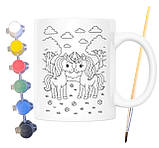 Набір для творчості кружка розмальовка Єдинороги у лісі 330 мл біла (КР0136), фото 2