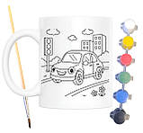 Набір для творчості кружка розмальовка Машинка 330 мл біла (КР0137), фото 2