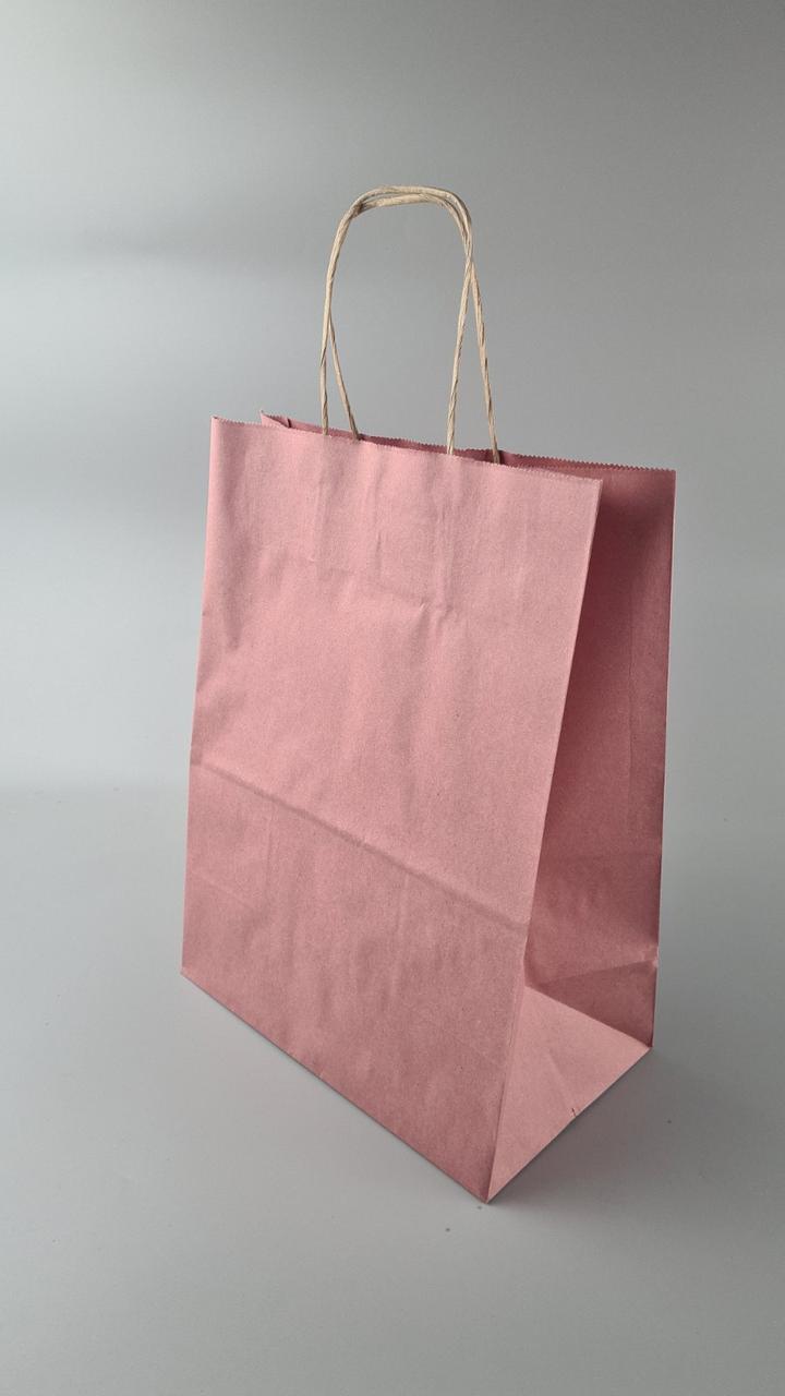 Пакет с ручками бумажный крафт Розовый 260х150х350, 80г/м2 (25 шт), фото 1