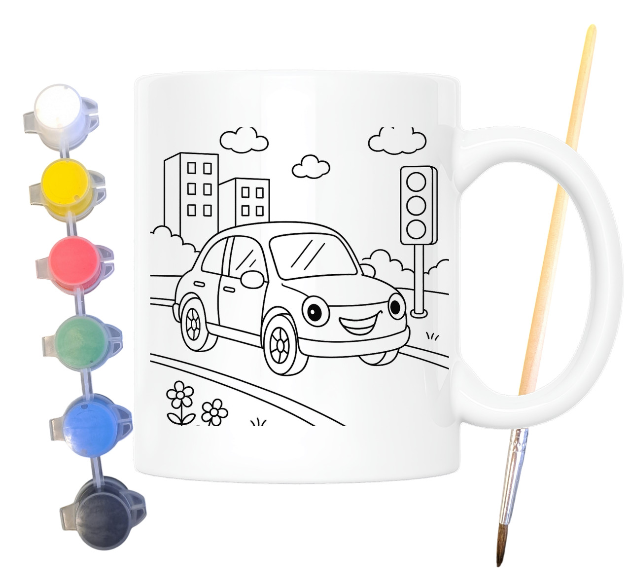 Набір для творчості кружка розмальовка Машинка 330 мл біла (КР0137), фото 1