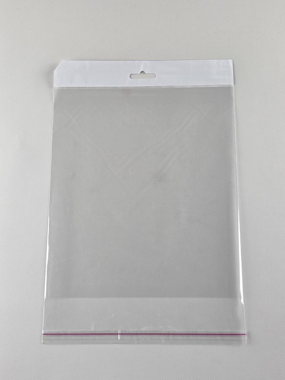 Пакети з липкою стрічкою і европодвесом 20см 23см 25мк 1000 шт, фото 1