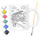 Набір для творчості кружка розмальовка Пожежний автомобіль 330 мл біла (КР0138), фото 2