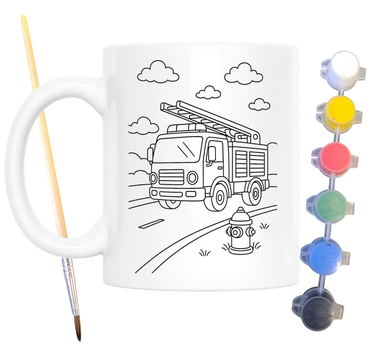 Набір для творчості кружка розмальовка Пожежний автомобіль 330 мл біла (КР0138), фото 1