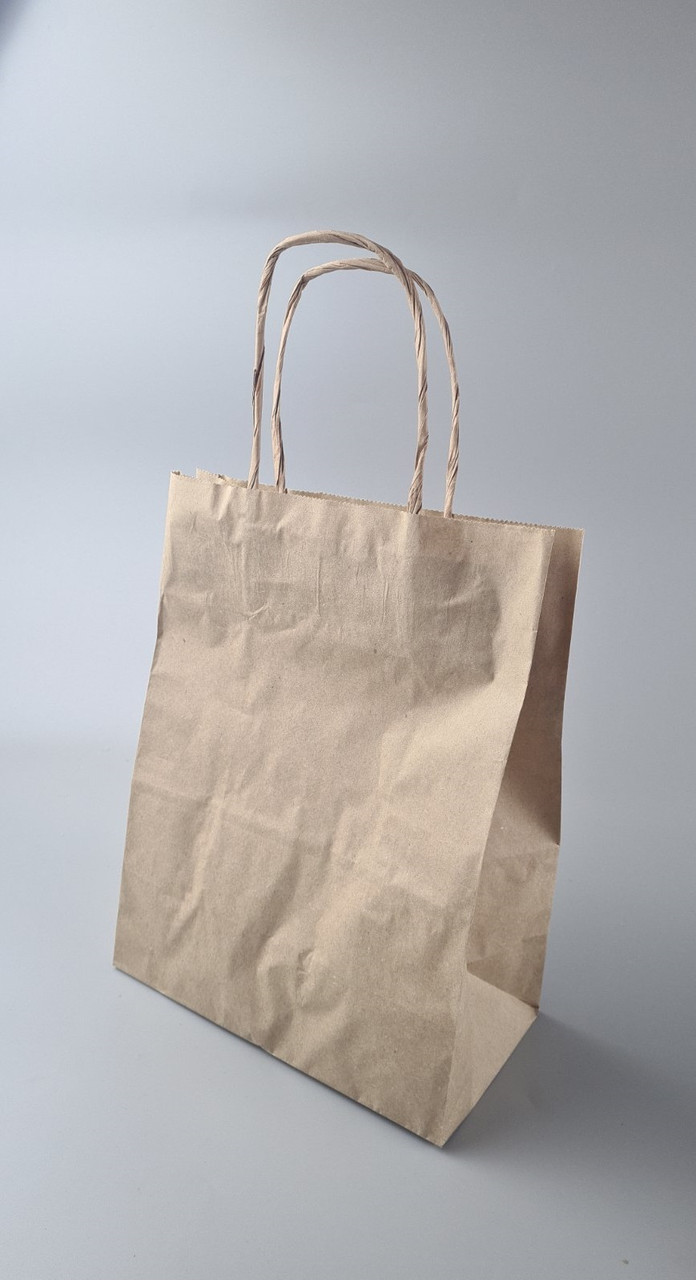 Пакет с ручками бумажный крафт бурий 220х120х290, 50г/м2 (25 шт), фото 1