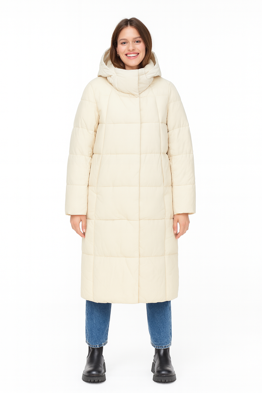 Жіноча зимова довга куртка молочна (WKL3), фото 1