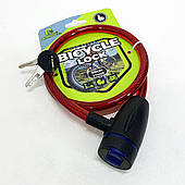 Замок велосипедний KIHUU LOCK 187, 10*80 тросовий, 2 ключі. Колір: червоний