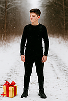 Комплект підліткової термобілизни Чорний розмір S - М Термобілизна підліткова спортивна тепла (лонгслів + штани)