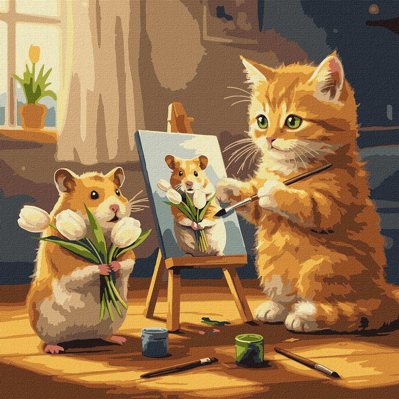 Картина за номерами Ideyka KHO6758 Кіт художник, 40х40см.