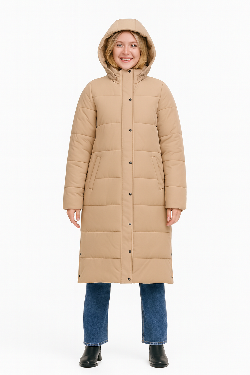 Жіноча зимова куртка довга бежева (YS002), фото 1