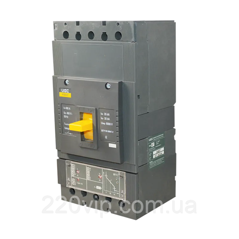 Автоматичний вимикач UEC PCB37 3P 400A 35 кА з електронним розчіплювачем PR211, MCCB-PCB-37-3-0400E силовий, фото 1