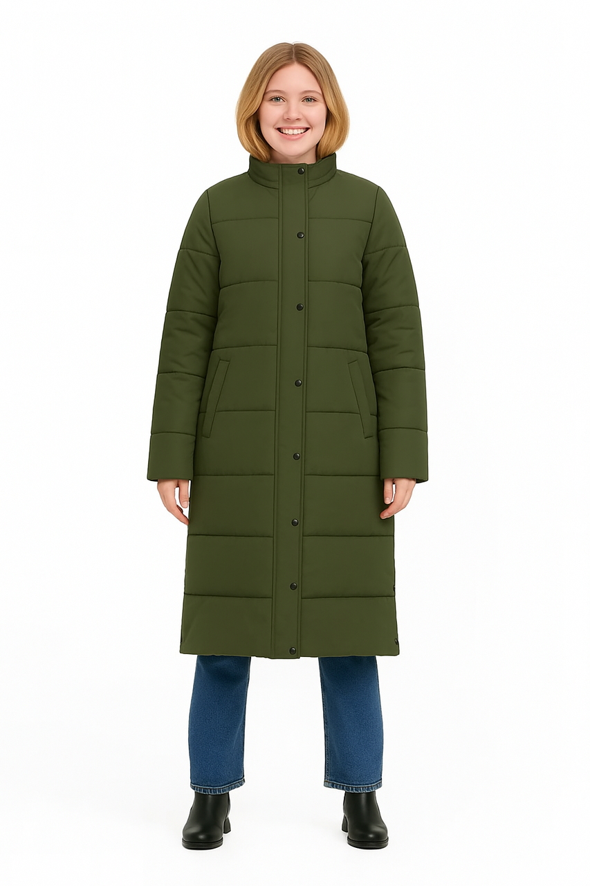 Жіноча зимова куртка довга хакі (YS002), фото 1