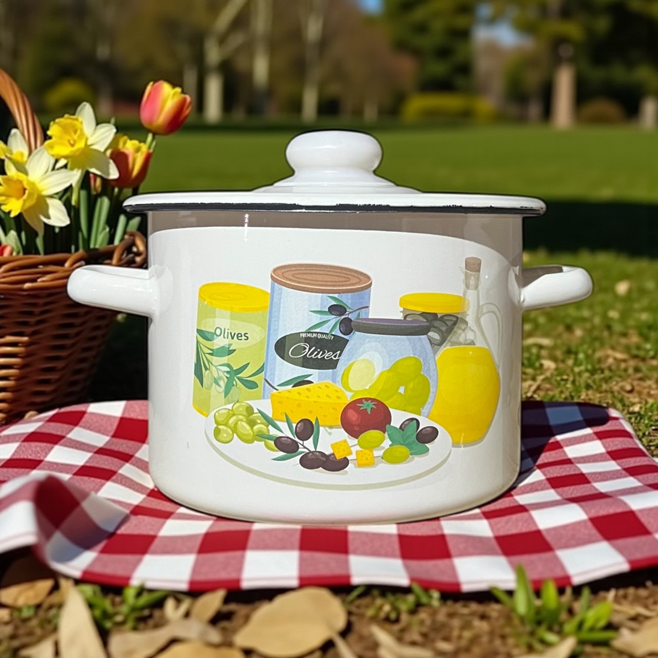 Каструля емальована 3л Імперія олив молочна Idilia 1612/2