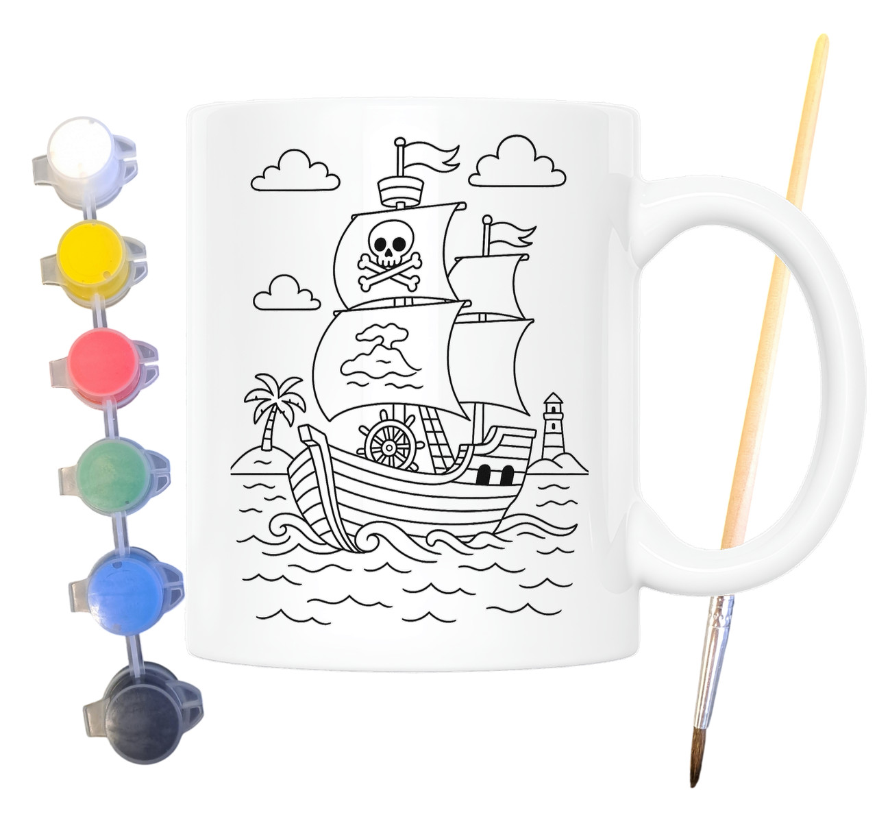Набір для творчості кружка розмальовка Піратський корабель 330 мл біла (КР0146), фото 1