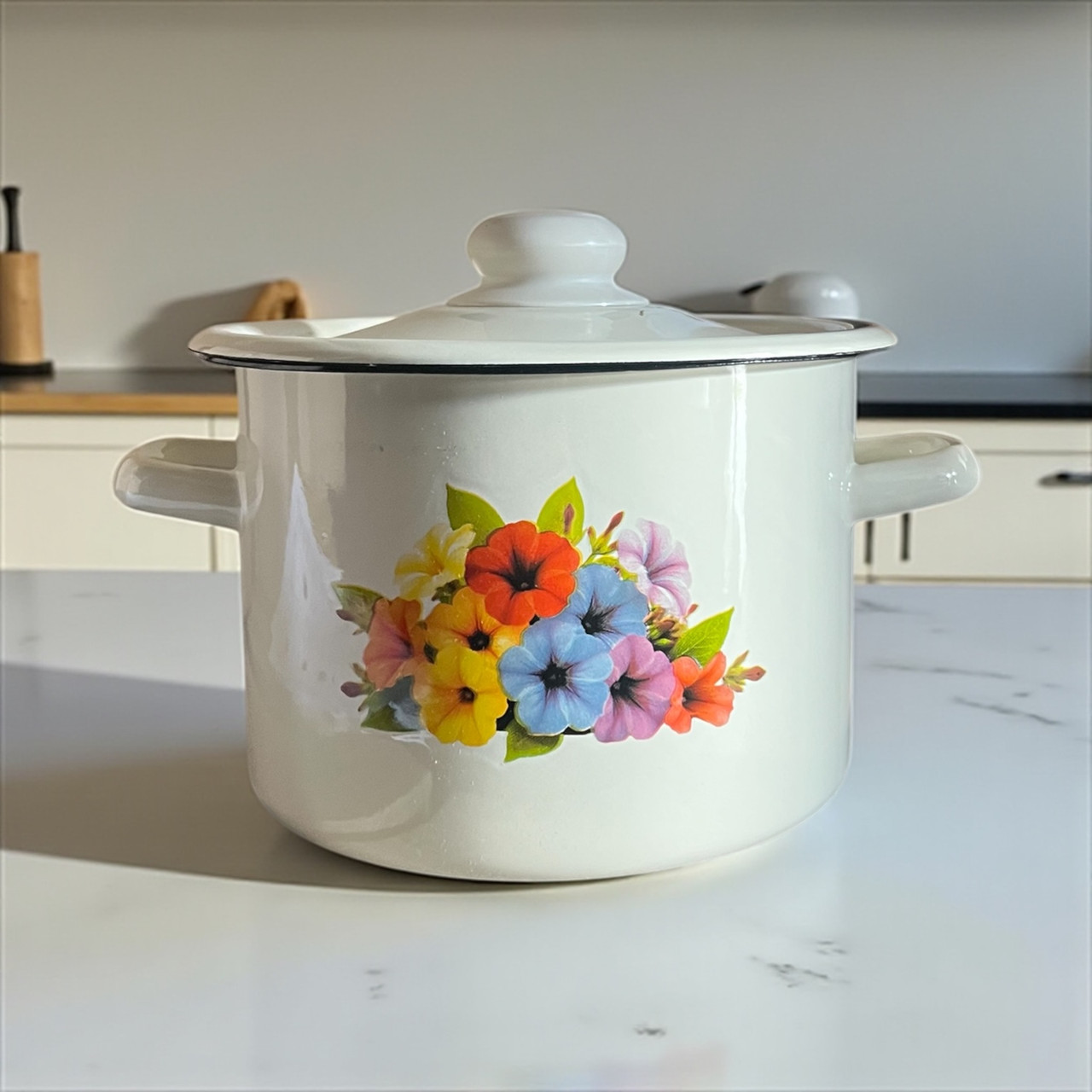 Каструля емальована 3л Петунія молочна Idilia 1612/2