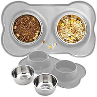 Подвійна миска для собак з піддоном 450 мл силікон+метал RC-K-837 Годування Вихованця