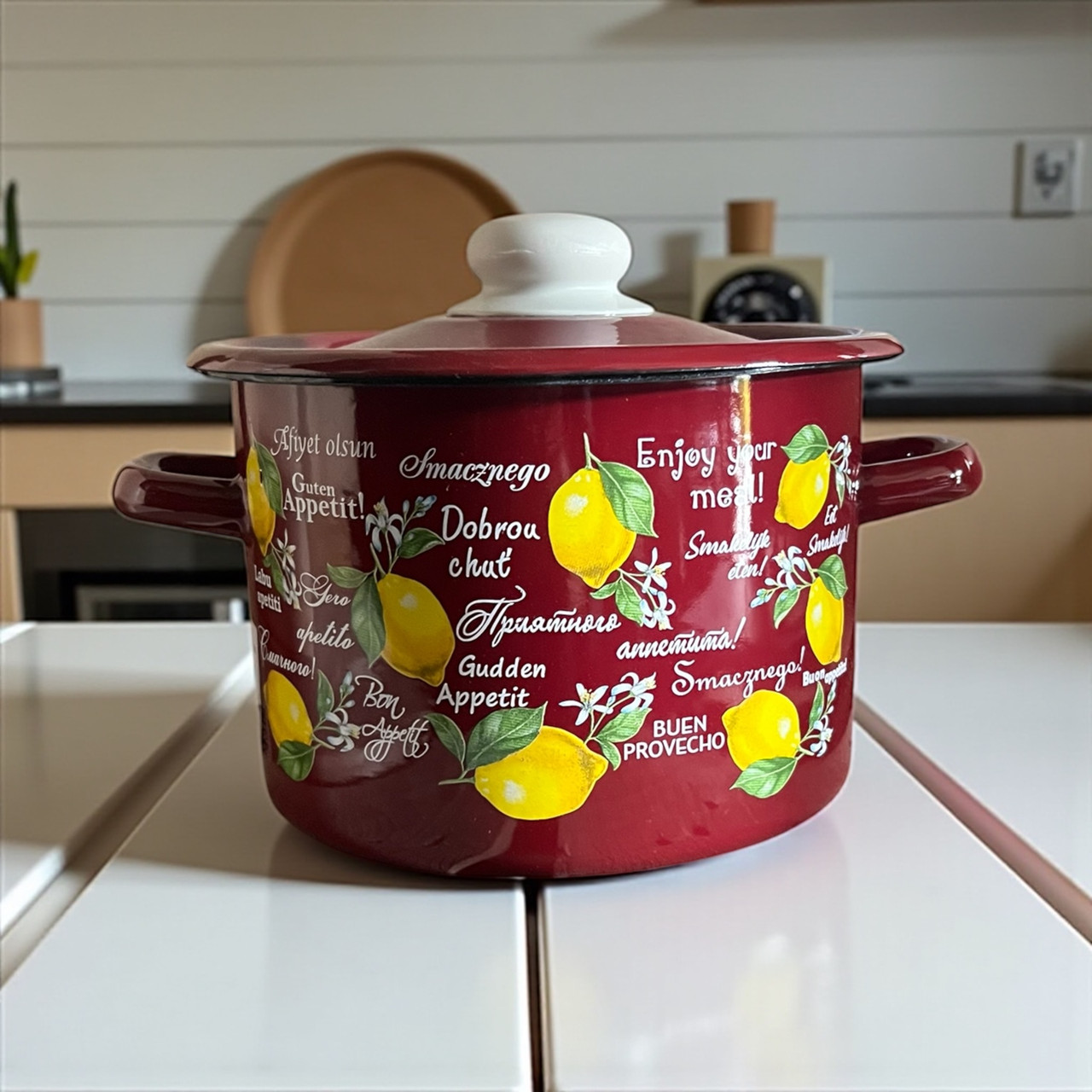 Каструля емальована 3л Фреш лимон бордо Idilia 1612/4