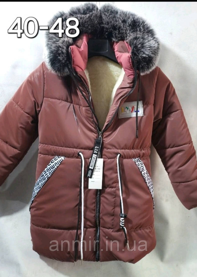 Куртка зимова підліткова з капюшоном FASHION для дівчинки розмір 40-48, коричневого кольору