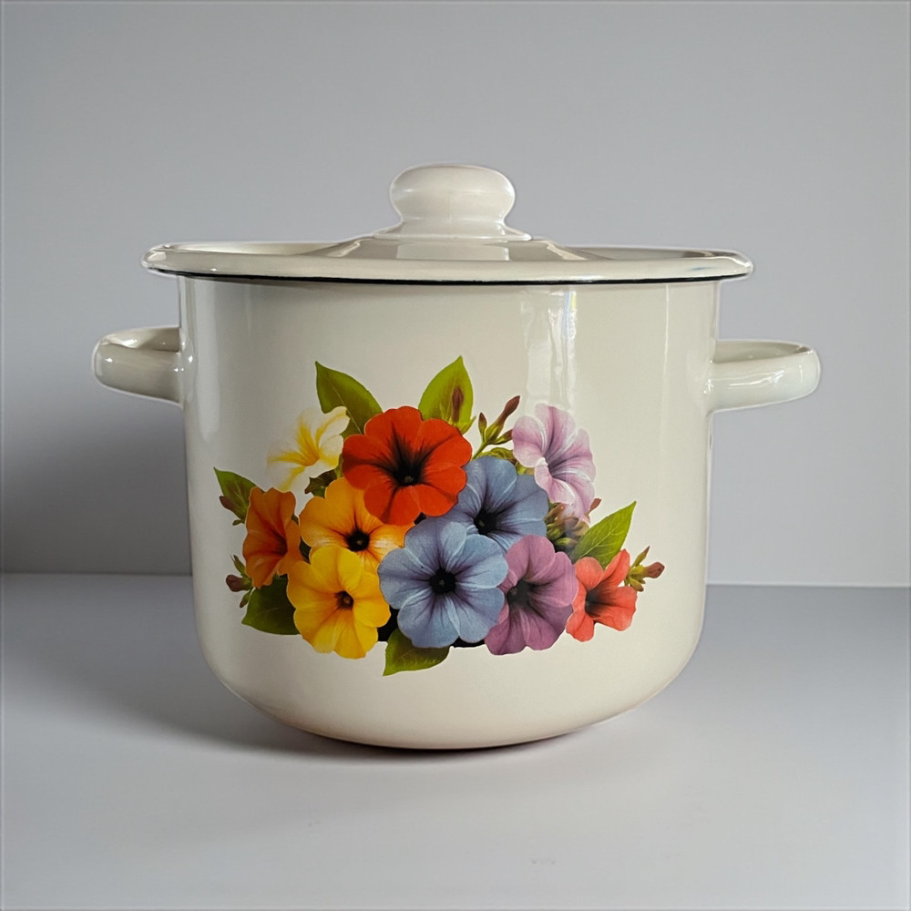 Каструля емальована 4.5л Петунія молочна Idilia 1615/2