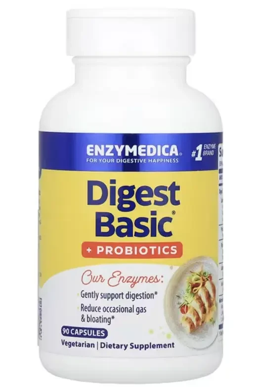 Ферменти та пробіотики, Digest Basic + Probiotics, Enzymedica, 90 капсул, фото 1