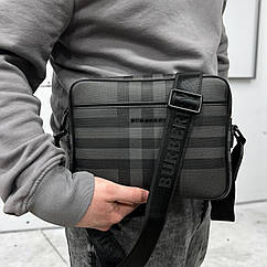 Чоловіча сумка Burberry класична щоденна через плече шкіряна сіра ділова сумка