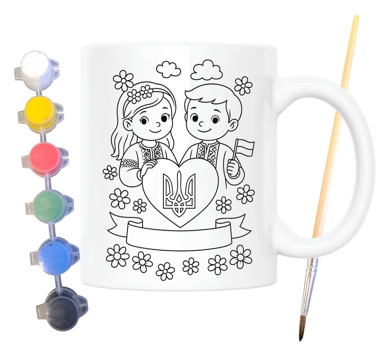 Набір для творчості кружка розмальовка Україна в нашому серці 330 мл біла (КР0147), фото 1