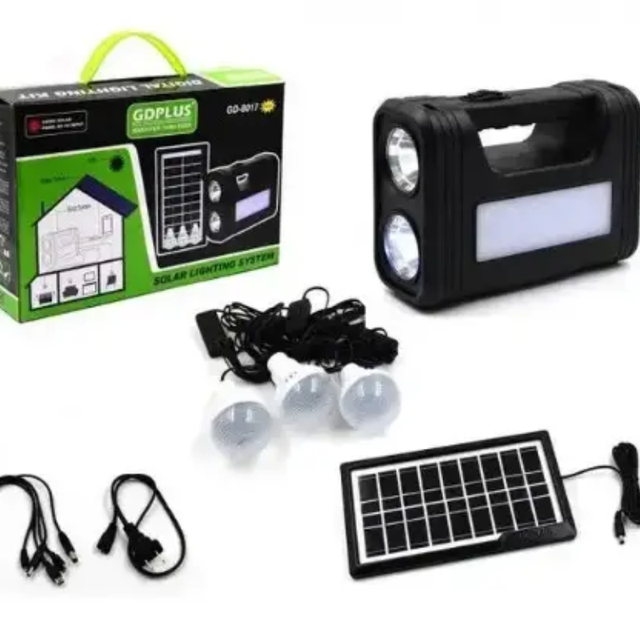 Багатофункціональний аварійний ліхтар GDPLUS Solar GD-8017s Сонячна панель +3 лампи, фото 1